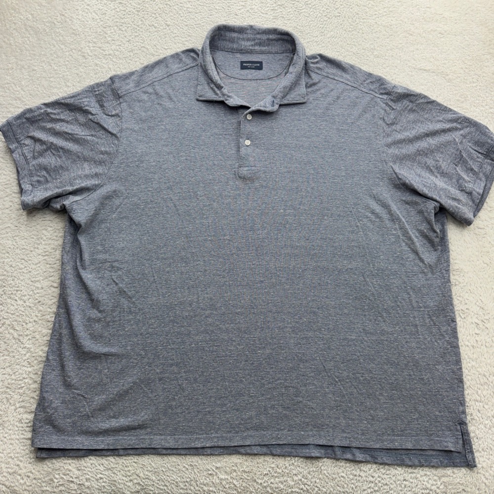 Proper Cloth Mens 2XL Monterey Slate Cotton Linen Blend Knit Pique Polo Shirt